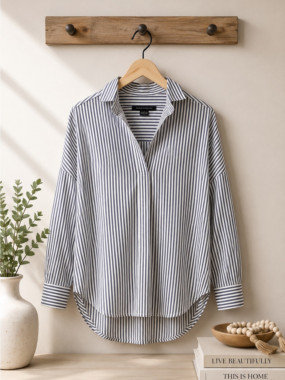 French Connection Blue/Gray and White Striped Button-Down Shirt (rack)